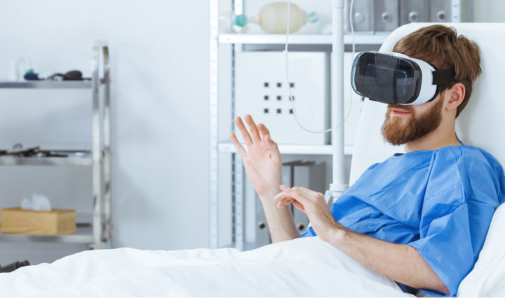 Hospital patient wearing a VR headset
