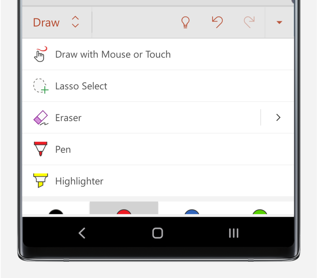 Draw menu in PowerPoint on Note10