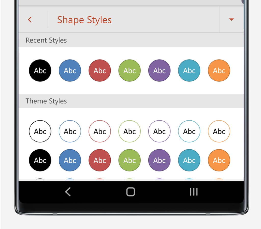 Shape Styles in PowerPoint on Note10