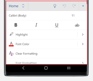 Screenshot of Microsoft Word in which the grey toolbar has expanded to show a full menu of features.