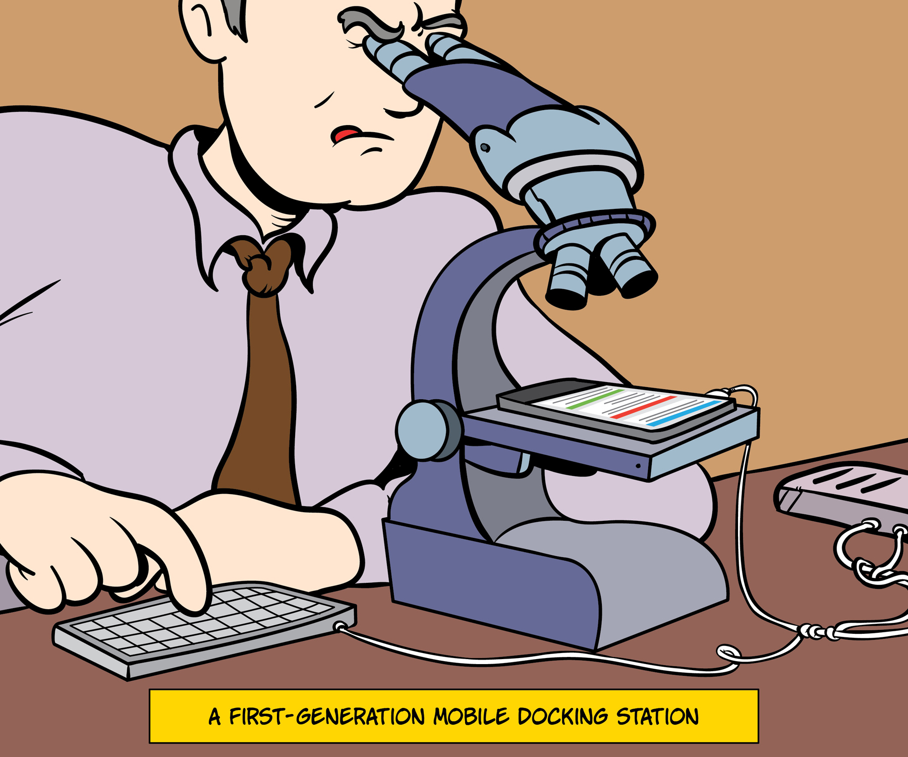 komiks zobrazující mobilní dokovací stanici první generace