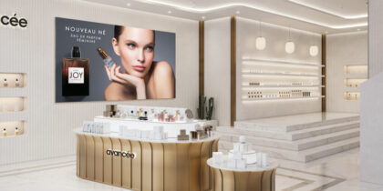 Interactive retail technology video wall in luxury perfume store